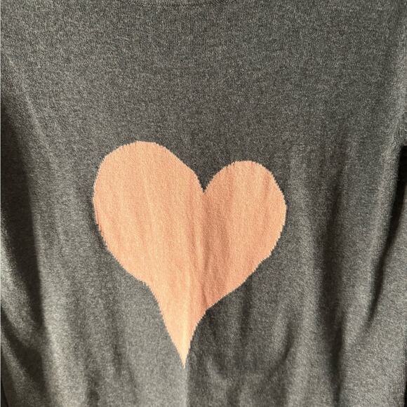 Lisa Todd gray pink cotton cashmere blend knit heart crewneck sweater medium - Picture 3 of 6